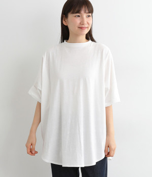 コットンリネン天竺6分袖ドルマンワイドプルオーバー(オフホワイト-ONESIZE)