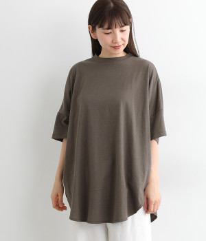 コットンリネン天竺6分袖ドルマンワイドプルオーバー(グレー-ONESIZE)