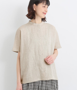 リネン平織ワイドブラウス(キナリ-ONESIZE)