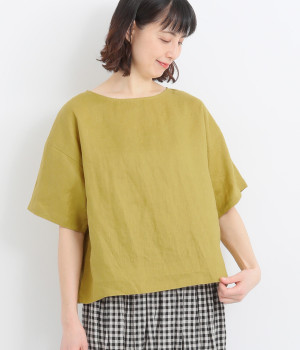 リネン平織ワイドプルオーバー(オリーブイエロー-ONESIZE)