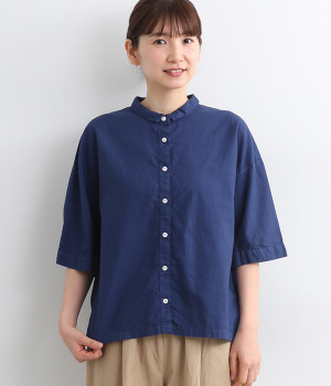 コットンオックス日本製品染6分袖シャツ(ディープブルー-ONESIZE)