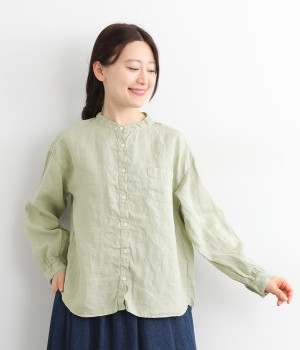 リネン平織日本製品染胸ポケット付きシャツ(ペールミント-ONESIZE)