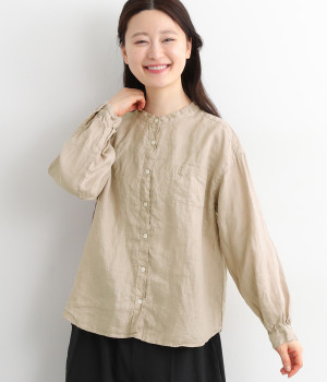 リネン平織日本製品染胸ポケット付きシャツ(ベージュ-ONESIZE)