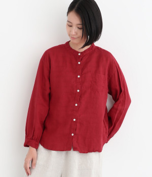 リネン平織日本製品染胸ポケット付きシャツ(ポピーレッド-ONESIZE)