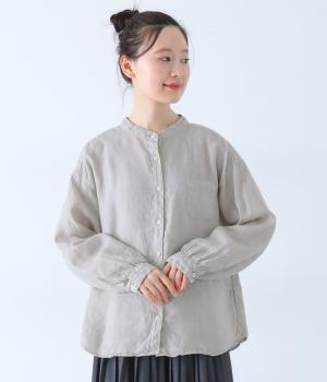 リネン平織日本製品染胸ポケット付きシャツ(グレージュ-F)
