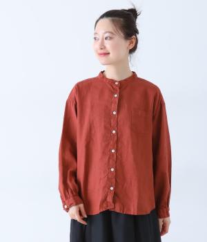 リネン平織日本製品染胸ポケット付きシャツ(ドライトマト-F)