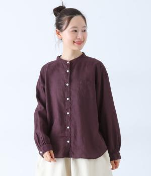 リネン平織日本製品染胸ポケット付きシャツ(セピアチャコール-F)