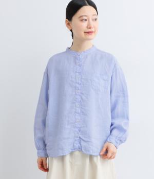 リネン平織日本製品染胸ポケット付きシャツ(ゼニスブルー-F)