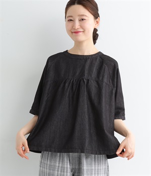 コットンテンセルデニム　2wayドルマンブラウス(クロ-ONESIZE)
