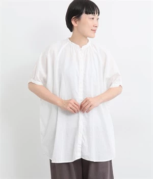 【tukuroi by SUN VALLEY】コットンリネン平織日本製品染　5分袖ドルマンチュニック(オフシロ-ONESIZE)