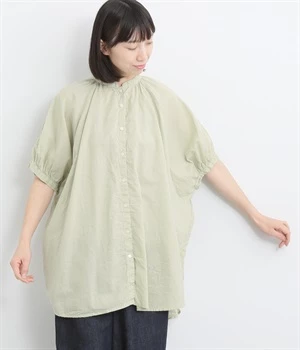 【tukuroi by SUN VALLEY】コットンリネン平織日本製品染　5分袖ドルマンチュニック(ミストグリーン-ONESIZE)