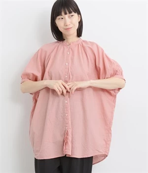 【tukuroi by SUN VALLEY】コットンリネン平織日本製品染　5分袖ドルマンチュニック(ピオニーピンク-ONESIZE)