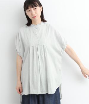 コットンボイル日本製品染レース襟ブラウス(ライトブルー-ONESIZE)