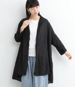 コットンボイル日本製品染7分袖ロングカーディガン(クロ-ONESIZE)