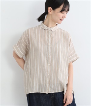 コットンガーゼストライプブラウス(ベージュ-ONESIZE)