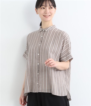 コットンガーゼストライプブラウス(ブラウン-ONESIZE)