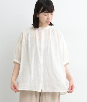 コットンリネンガーゼ5分袖ブラウス(オフシロ-ONESIZE)