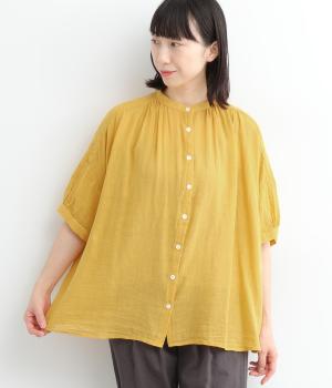 コットンリネンガーゼ5分袖ブラウス(イエロー-ONESIZE)