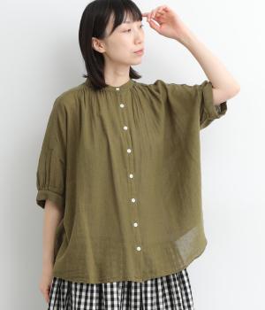 コットンリネンガーゼ5分袖ブラウス(カーキ-ONESIZE)