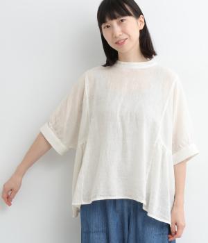 コットンリネンガーゼサイドギャザーブラウス(オフシロ-ONESIZE)