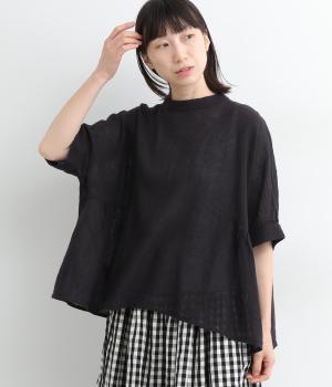 コットンリネンガーゼサイドギャザーブラウス(クロ-ONESIZE)