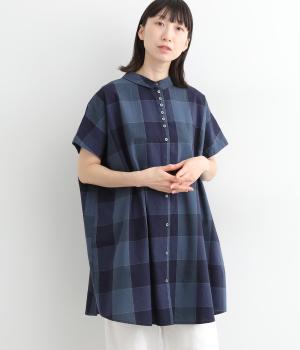 コットン平織ブロックチェック2wayチュニック(ネイビー-ONESIZE)