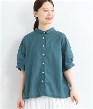 コットンローン日本製品染5分袖ブラウス(ナイトブルー-ONESIZE)