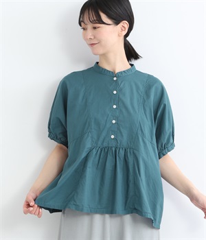 コットンローン日本製品染ドルマンワイドブラウス(ナイトブルー-ONESIZE)