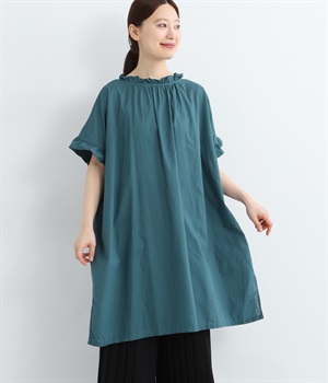 コットンローン日本製品染2wayチュニック(ナイトブルー-ONESIZE)