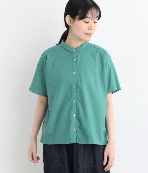 オックス日本製品染チビ襟ブラウス(ブルーグリーン-ONESIZE)
