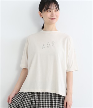 コットン天竺プリントTシャツ(ソフトベージュ-ONESIZE)