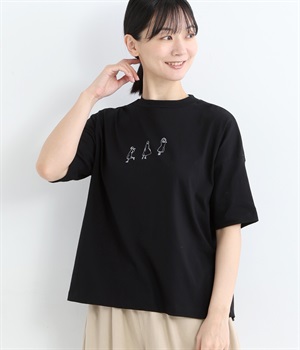 コットン天竺プリントTシャツ(クロ-ONESIZE)