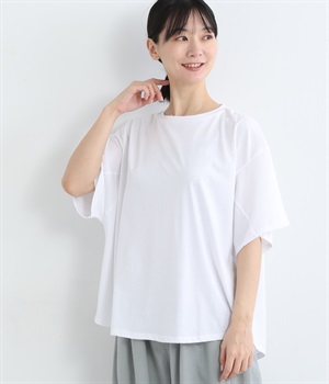 コットン天竺ワイドスリーブ5分袖プルオーバー(シロ-ONESIZE)