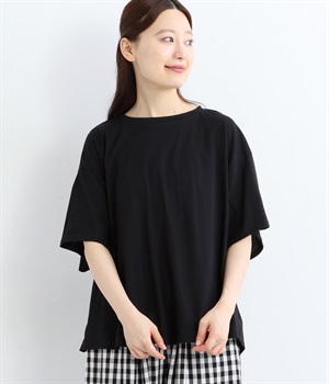 コットン天竺ワイドスリーブ5分袖プルオーバー(クロ-ONESIZE)