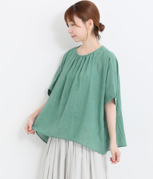 ソフトガーゼギャザーワイドプルオーバー(グリーン-ONESIZE)