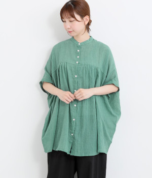 ソフトガーゼ切替ワイドギャザーチュニック(グリーン-ONESIZE)