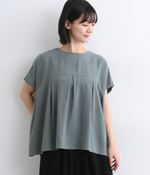 リネンレーヨン平織　タックワイドプルオーバー(グレイッシュブルー-ONESIZE)