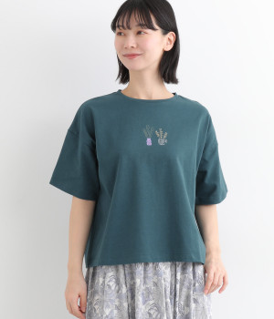 空紡糸天竺　プリントTシャツ(ブルーグリーン-ONESIZE)