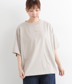 空紡糸天竺　プリントワイドTシャツ(グレー-ONESIZE)