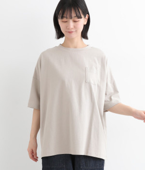 空紡糸天竺　6分袖ポケットワイドTシャツ(グレー-ONESIZE)