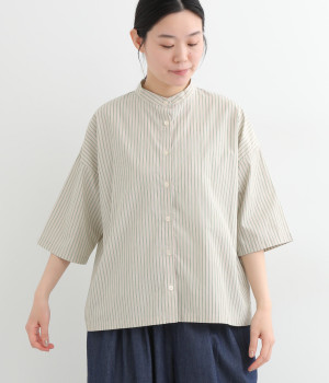 ＴＣタイプライターストライプブラウス(ベージュ×グリーン-ONESIZE)