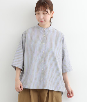 ＴＣタイプライターストライプブラウス(ブルー×カーキ-ONESIZE)