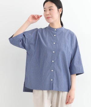 ＴＣタイプライターストライプブラウス(ブルー×ネイビー-ONESIZE)