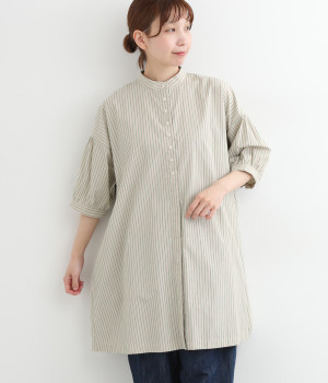 ＴＣタイプライターストライプチュニック(ベージュ×グリーン-ONESIZE)