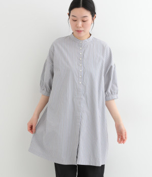 ＴＣタイプライターストライプチュニック(ブルー×カーキ-ONESIZE)