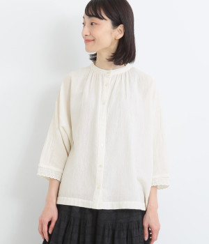 リネンブレンドからみ織レースブラウス(オフホワイト-ONESIZE)