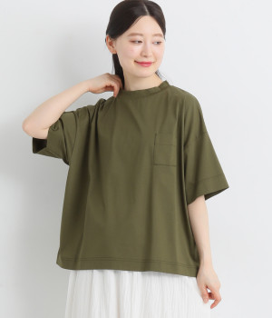 【tukuroi by SUN VALLEY】コットンシルケット天竺　モックネックプルオーバー(カーキ-ONESIZE)