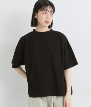 【tukuroi by SUN VALLEY】コットンシルケット天竺　モックネックプルオーバー(クロ-ONESIZE)