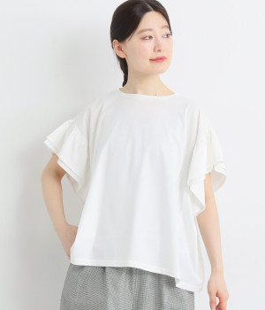 【tukuroi by SUN VALLEY】コットンシルケット天竺　ギャザースリーブプルオーバー(オフシロ-ONESIZE)