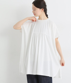 【tukuroi by SUN VALLEY】コットンシルケット天竺　切替えギャザーワイドチュニック(オフシロ-ONESIZE)